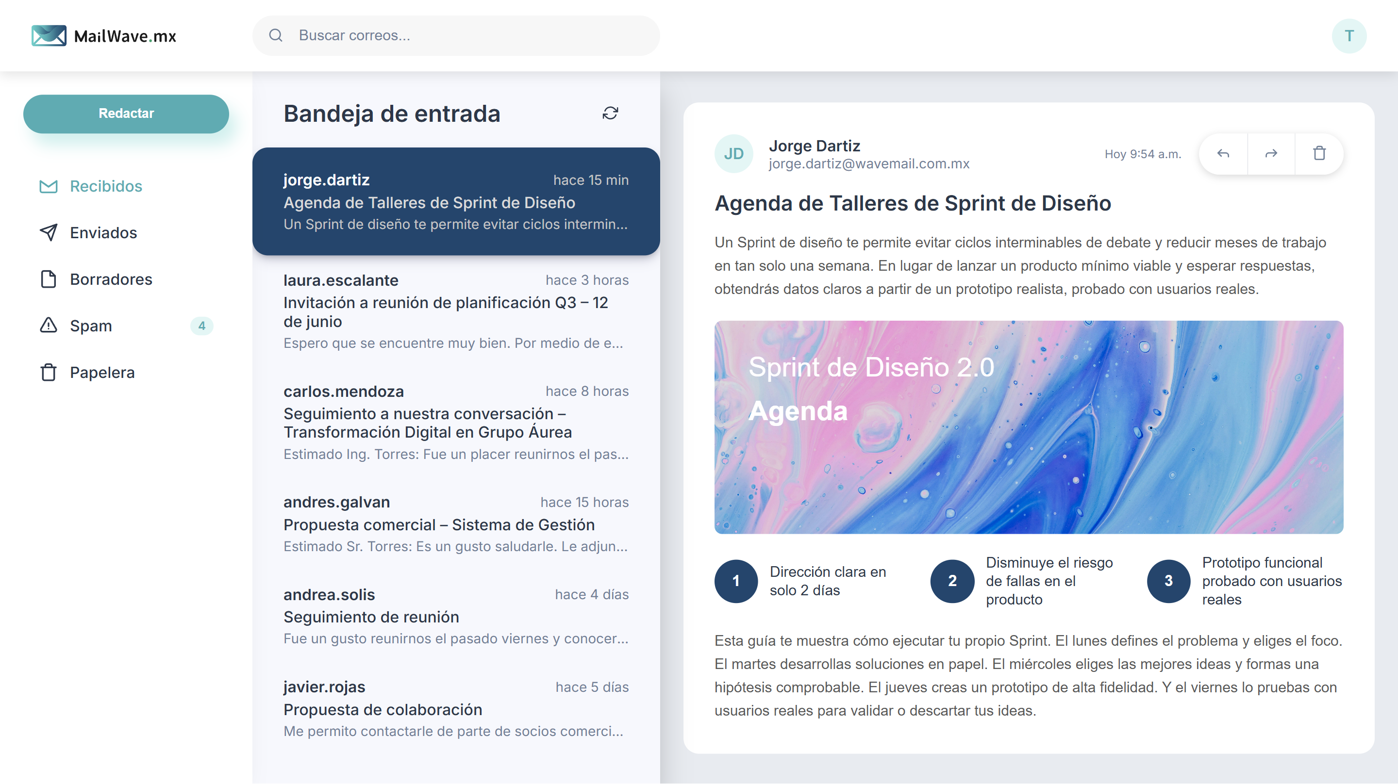 Interfaz de WaveMail